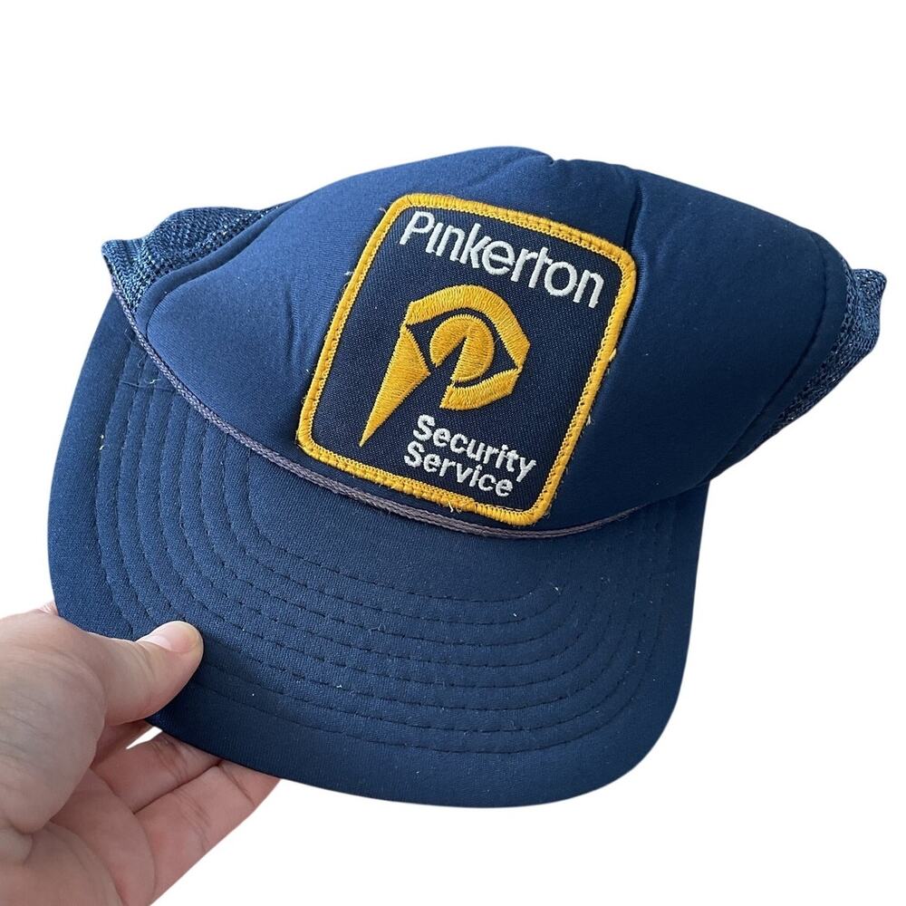 Vintage Pinkerton Security Service Patch Mesh Trucker Hat Snapback Sportcap